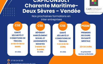 Formations inter-entreprises CAPICONSULT 2026 – CSE, Référent Harcèlement et PSSM